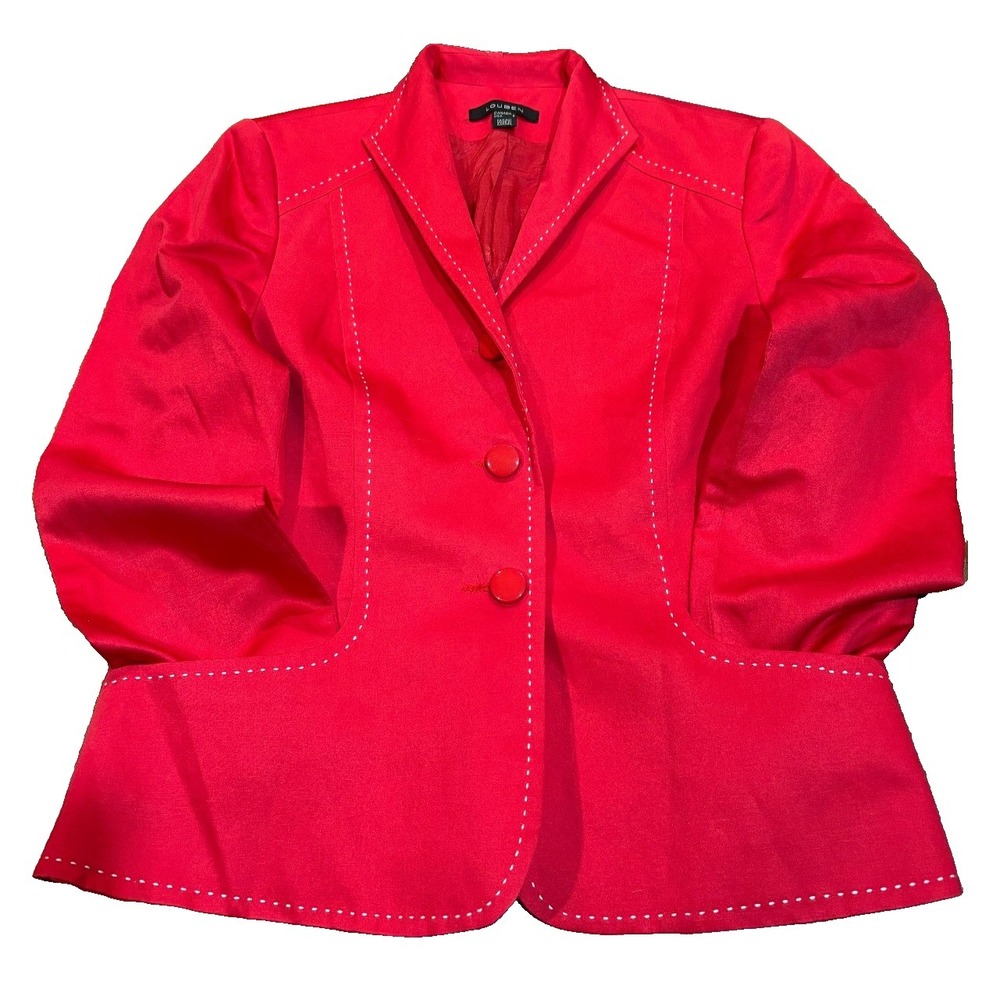 Louben‎ Canada red lined blazer linen blend white topstitching womens' size 8